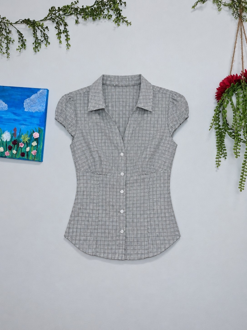 Green Plaid Cap Sleeve Button-Front Women’s Top And Maxi Skirt Set